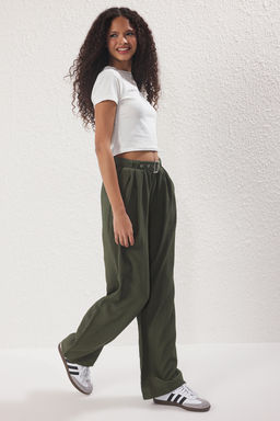 Haki Yumusak Tuseli Kemerli Wide Leg/Genis Paca Pantolon TWOSS25PL00112