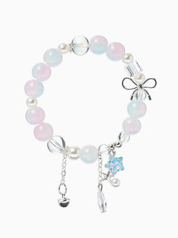 Браслет с подвесками "Сахарный" звёздочка, шар №10/8, цвет розово-голубой в серебре