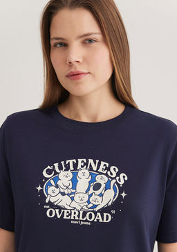 Kedi Bask?l? Lacivert Tisort - Mavi фото 6