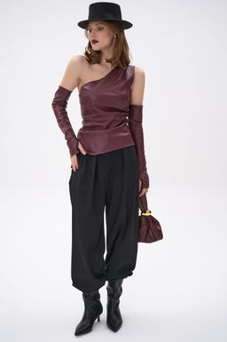 Кожаный топ с рукавами Рикси (бордовый)