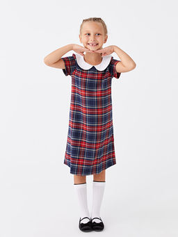 Bebe Yaka Ekose K?sa Kollu K?z ?ocuk Elbise