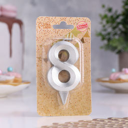 Цена за 3 шт. Свеча в торт «Цифра 8», серебряная, 6.5 см