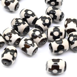 Бусины Дзи "Мирный Крест и три глаза" из агата бочонок 10*14мм, 1 бусина Радуга камня