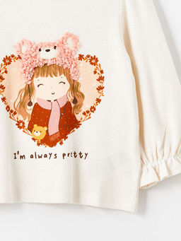 Bisiklet Yaka Bask?l? K?z Bebek Ti??rt - Waikiki фото 3