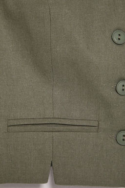 Ac?k Haki Fitted Keten Gorunumlu V Yaka Crop Dokuma Yelek TWOSS25YE00028