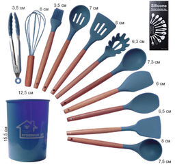 Кухонный набор 12 предметов в подставке/ KNA-894 /уп 16/ приборы силикон/дерево /0,960/мурена