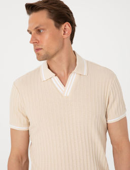 Bej Slim Fit _rme Dokulu Polo Yaka Ti__rt - Pierre cardin фото 2