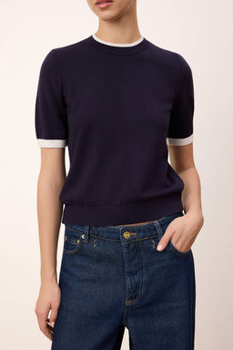 Wardrobe Essentials Lacivert Renk Bloklu Bisiklet Yaka Triko Bluz TWOSS26BZ00133 - Trendyolmilla фото 3