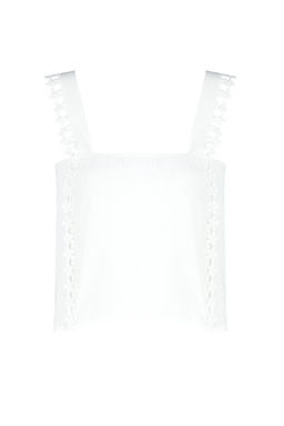 Ekru Dantel Detayl? Crinkle Dokuma Bluz TWOSS24BZ00024