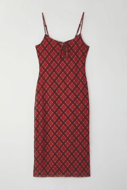 TRENDYOLMILLA K?rm?z? Baglama Detayl? Ekoseli Tul Maxi Esnek Orme Elbise TWOSS25EL00468 фото 5