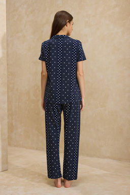 Lacivert Pamuklu Likral? Puantiyeli Orme Pijama Tak?m? THMSS26PT00022 - Trendyolmilla фото 4