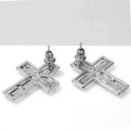 Серьги Крестики рельеф, цвет серебро - Queen fair фото 2