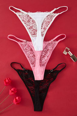 TRENDYOLMILLA Siyah-Pembe-Beyaz 3lu Paket Dantel Tanga Orme Kulot THMSS25KU00006 фото 3