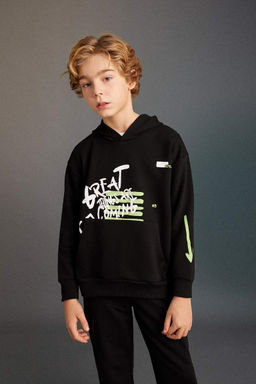 Толстовка оверсайз с капюшоном и принтом для мальчиков - Defacto фото 3