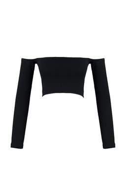 Siyah Fitted/Vucuda Oturan Super Crop Carmen Yaka Fitilli Esnek Orme Bluz TWOAW23BZ00482 - Trendyolmilla фото 6