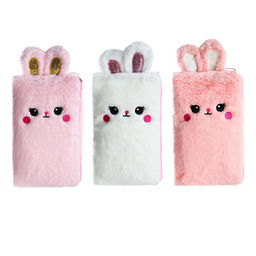 Пенал школьный меховой на молнии Calligrata «Зайка», пушистый, с ушками, МИКС