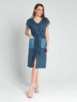 Халат женский кулирка на пуговицах "БЬЯНКА" ПОЛОСА ИНДИГО