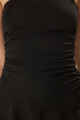 Siyah Straplez Orme Mini S?k Abiye Gece Mezuniyet Elbisesi TPRSS25EL00255