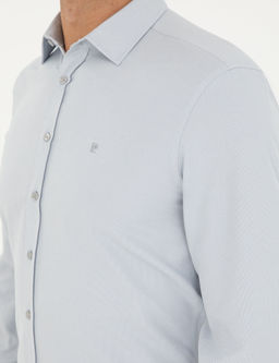 Gri Oxford Slim Fit Uzun Kollu G_mlek