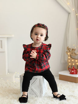 Bisiklet Yaka Uzun Kollu Ekose Desenli K?z Bebek Bluz ve Tayt 2li Tak?m