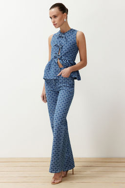 Siyah Desenli Yuksek Bel Wide Leg Jeans TWOSS24JE00278 - Trendyolmilla фото 9