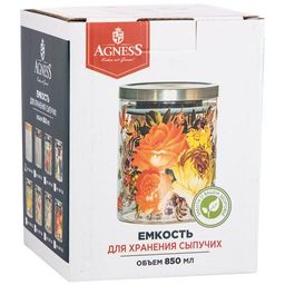 ЕМКОСТЬ ДЛЯ СЫПУЧИХ AGNESS NATIVE, 850 МЛ БОРОСИЛИКАТНОЕ СТЕКЛО 10*13 СМ  фото 2