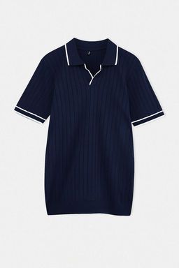 Lacivert Regular Kesim Dokulu Polo Yaka Triko T-shirt TMNSS26PO00040
