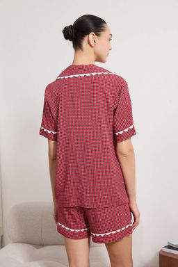 K?rm?z? Potikareli Serit Detayl? Viskon Dokuma Pijama Tak?m? THMSS26PT00077