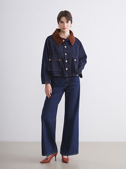 G?mlek Yaka Oversize Kad?n Jean Ceket