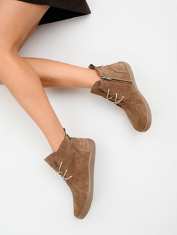 Босоногие ботинки 352.К.NATAbr.Серо-коричневая замша/кожаная подкладка