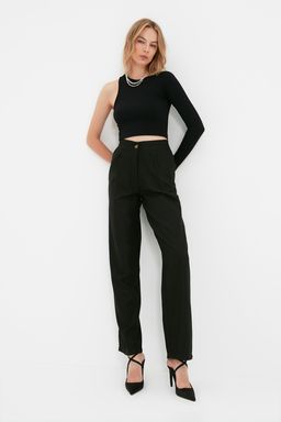Siyah Straight/Duz Kesim Dokuma Kumas Pantolon TWOAW22PL0321