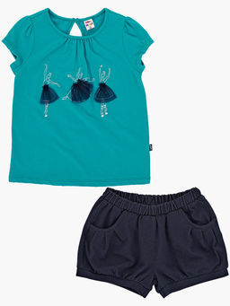 Комплект для девочки с шортами UD 3419/3420 изумрудный - Mini maxi фото 3