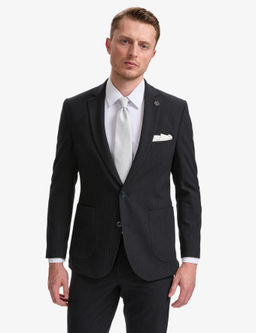 Lacivert Ex. Slim Fit _izgili Tak_m Elbise