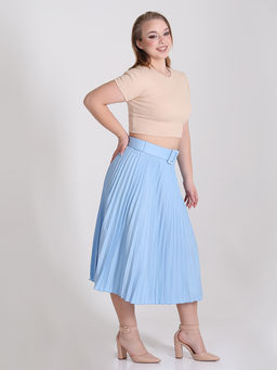 Плиссированная юбка миди с поясом - Almond фото 6