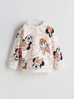 Bisiklet Yaka Minnie Mouse Bask?l? K?z Bebek Sweatshirt ve Tayt 2li