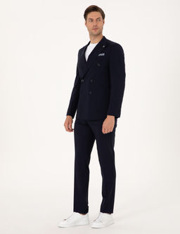 Lacivert Extra Slim Fit %100 Y_n Kruvaze Tak_m Elbise