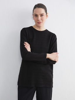 Bisiklet Yaka ?izgili Kad?n Triko Kazak