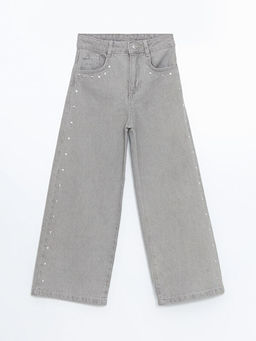 Beli Ayarlanabilir Lastikli Ta? Bask?l? K?z ?ocuk Jean Pantolon