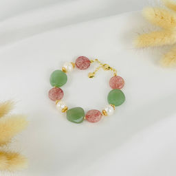 Браслет из Клубничного кварца, Жемчуга и Авантюрина 17 см +