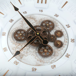 Часы настенные "Хронос" д49см, h7см, мягкий ход, циферблат "Шестеренки", белый/коричневый потертый; цифры арабские, медный; корпус пластик, белый, полоски медного цвета; в лотке (Китай)