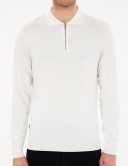 Ekru Regular Fit Fermuarl_ Polo Yaka Triko Kazak - Pierre cardin фото 6