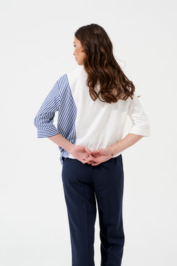 Хлопковая блуза Lesia (Цвет: Белый со вставкой в синюю полоск) - Morozov Amavie фото 5
