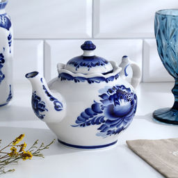 Заварочный чайник фарфор «Хуторок», h=13.5 см, гжель