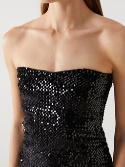 Straplez Yaka Payetli Kad?n Bluz