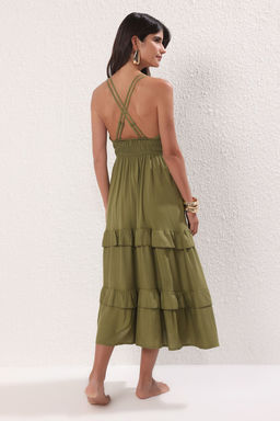 Haki Dokuma Buzgulu Maxi Plaj Elbise TBESS25EL00121 - Trendyolmilla фото 4