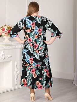 Платье летнее женское черного цвета с тропическим рисунком - Almond фото 2