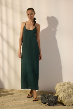TRENDYOLMILLA Beyaz %100 Keten S?rt Detayl? Maxi Elbise TWOSS24EL00668