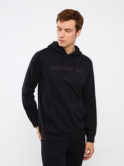 Uzun Kollu Bask?l? Erkek Kal?n Hoodie