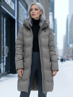 Пальто зимнее утепленное с капюшоном женское светло-коричневого цвета 7779SK - Visdeer фото 21