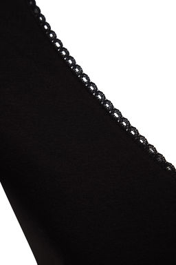 Siyah Derin Kruvaze Yaka Dantel Detayl? Uzun Kol Crop Pamuklu Esnek Orme Bluz TWOAW24BZ00291